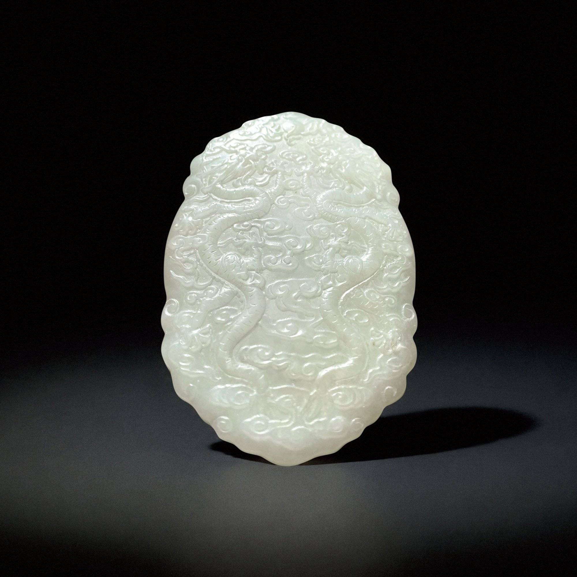 A Hetian White Jade Tablet with a Dragon in Shallow Relief